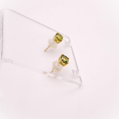 9ct Yellow Gold Round Cut Green Topaz Solitaire Stud Earrings