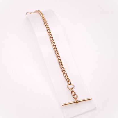 9ct Rose Gold Antique Heavyweight Albert Chain Curb Bracelet with T-Bar & Swivel