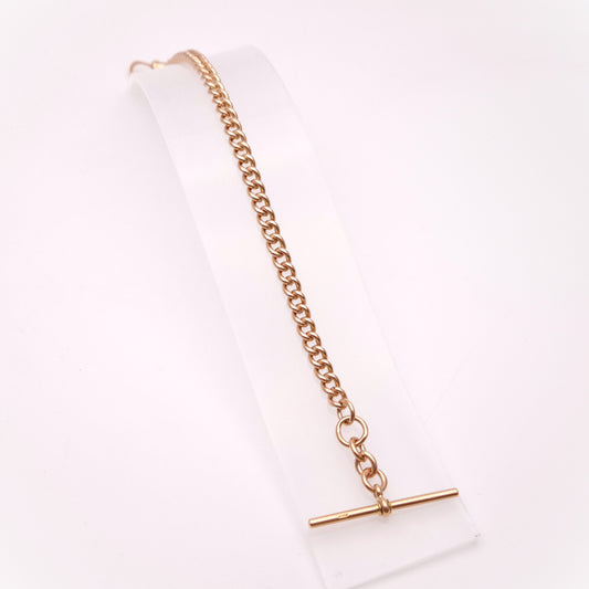 9ct Rose Gold Antique Heavyweight Albert Chain Curb Bracelet with T-Bar & Swivel