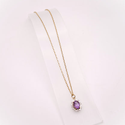 9ct Yellow Gold Vintage Amethyst and Illusion Set Diamond Necklace