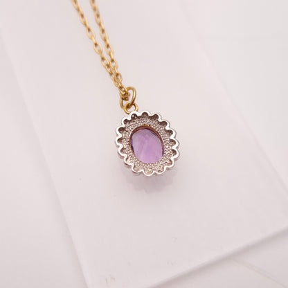 9ct Yellow Gold Vintage Amethyst and Illusion Set Diamond Necklace