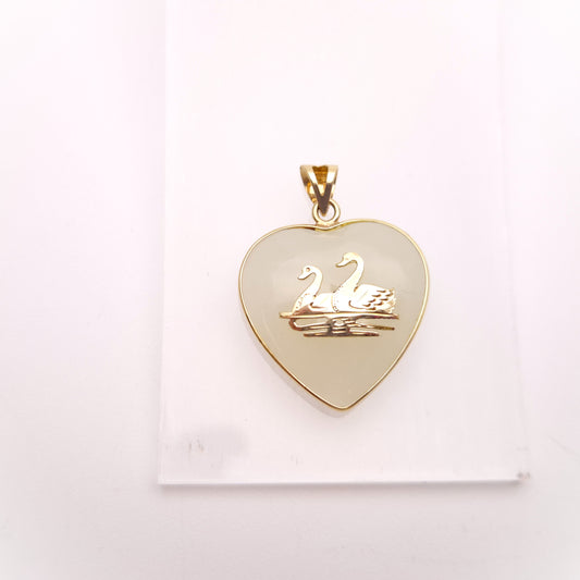 14ct Yellow Gold Pale Green Jade Double Swan Motif Pendant