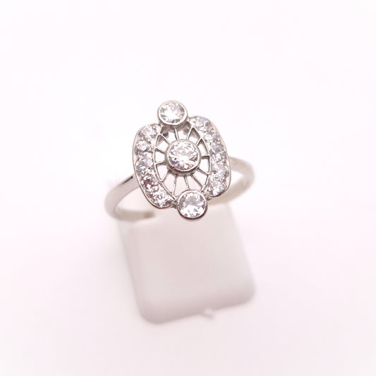 14ct White Gold Art Deco Vintage Style Openwork Multi-stone Diamond Ring