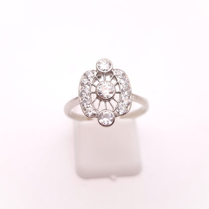 14ct White Gold Art Deco Vintage Style Openwork Multi-stone Diamond Ring