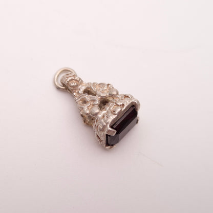 Sterling Silver Garnet Set Small Fancy Fob Charm / Pendant