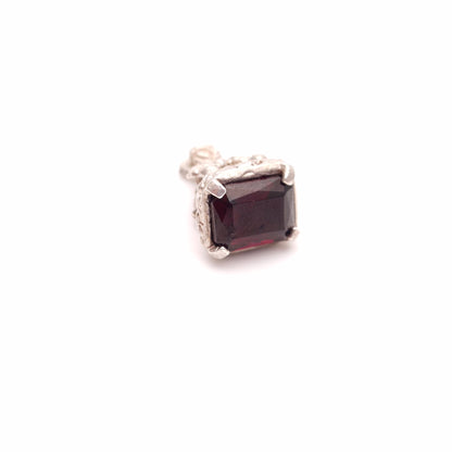 Sterling Silver Garnet Set Small Fancy Fob Charm / Pendant