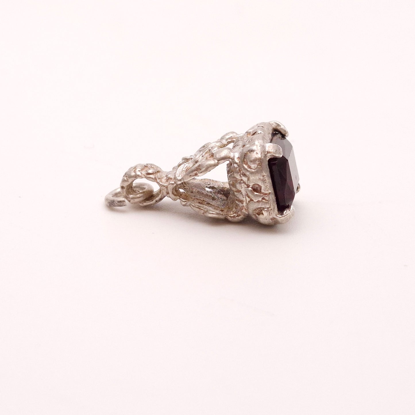 Sterling Silver Garnet Set Small Fancy Fob Charm / Pendant