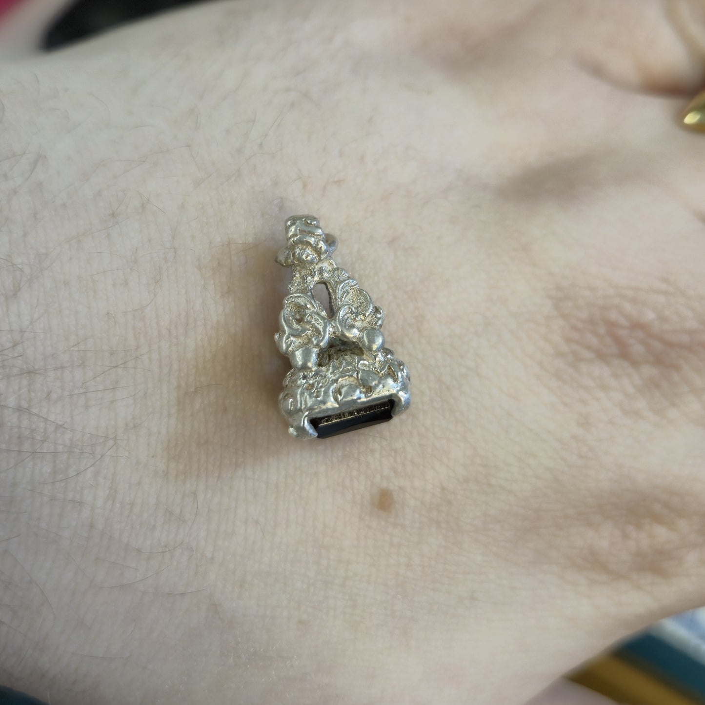 Sterling Silver Garnet Set Small Fancy Fob Charm / Pendant