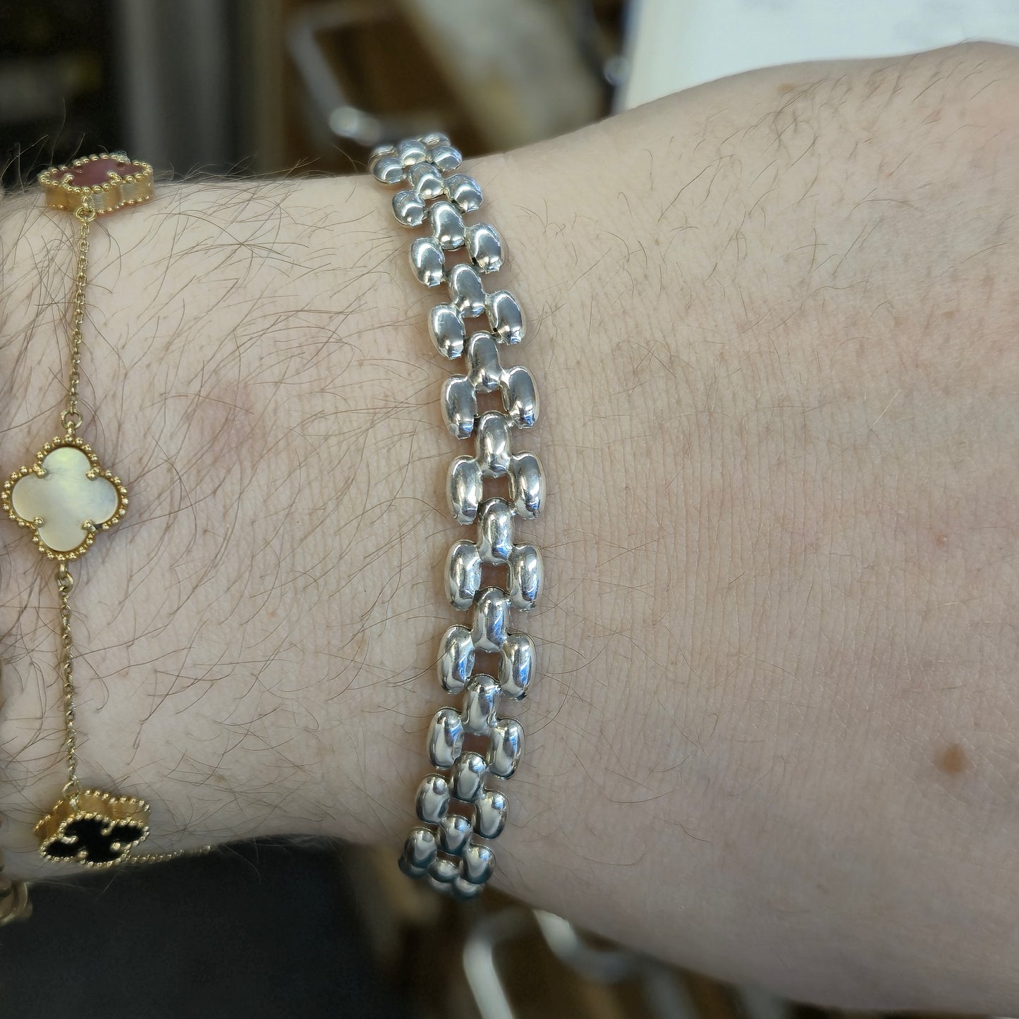 Sterling Silver Hollow Bubble Y Link Bracelet