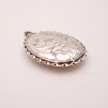Sterling Silver Vintage Large Engraved Floral Patterned Oval Locket