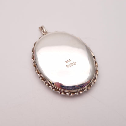 Sterling Silver Vintage Large Engraved Floral Patterned Oval Locket