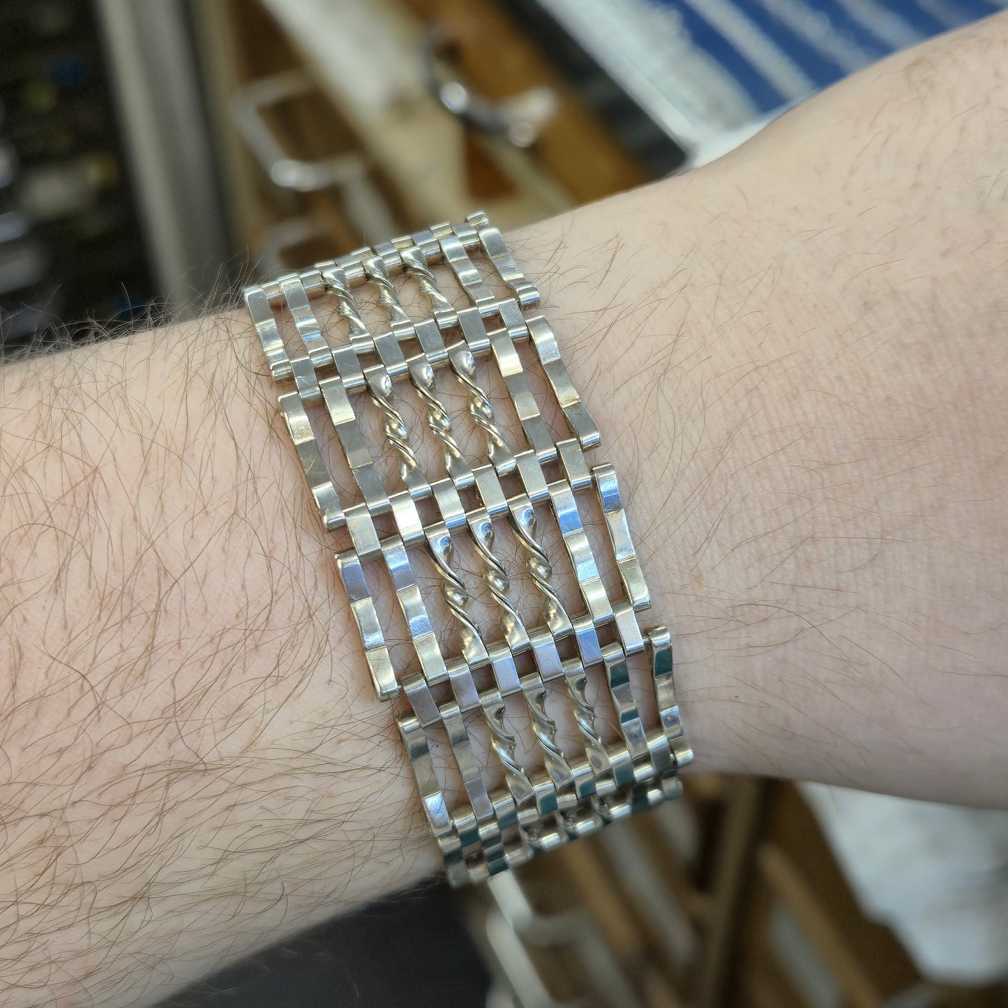 Sterling Silver Extra Wide Twist Link Gate Bracelet