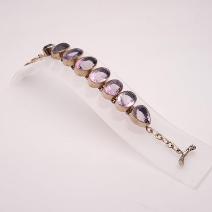 Sterling Silver Large Chunky Graduated Oval Cut Amethyst T-bar Bracelet