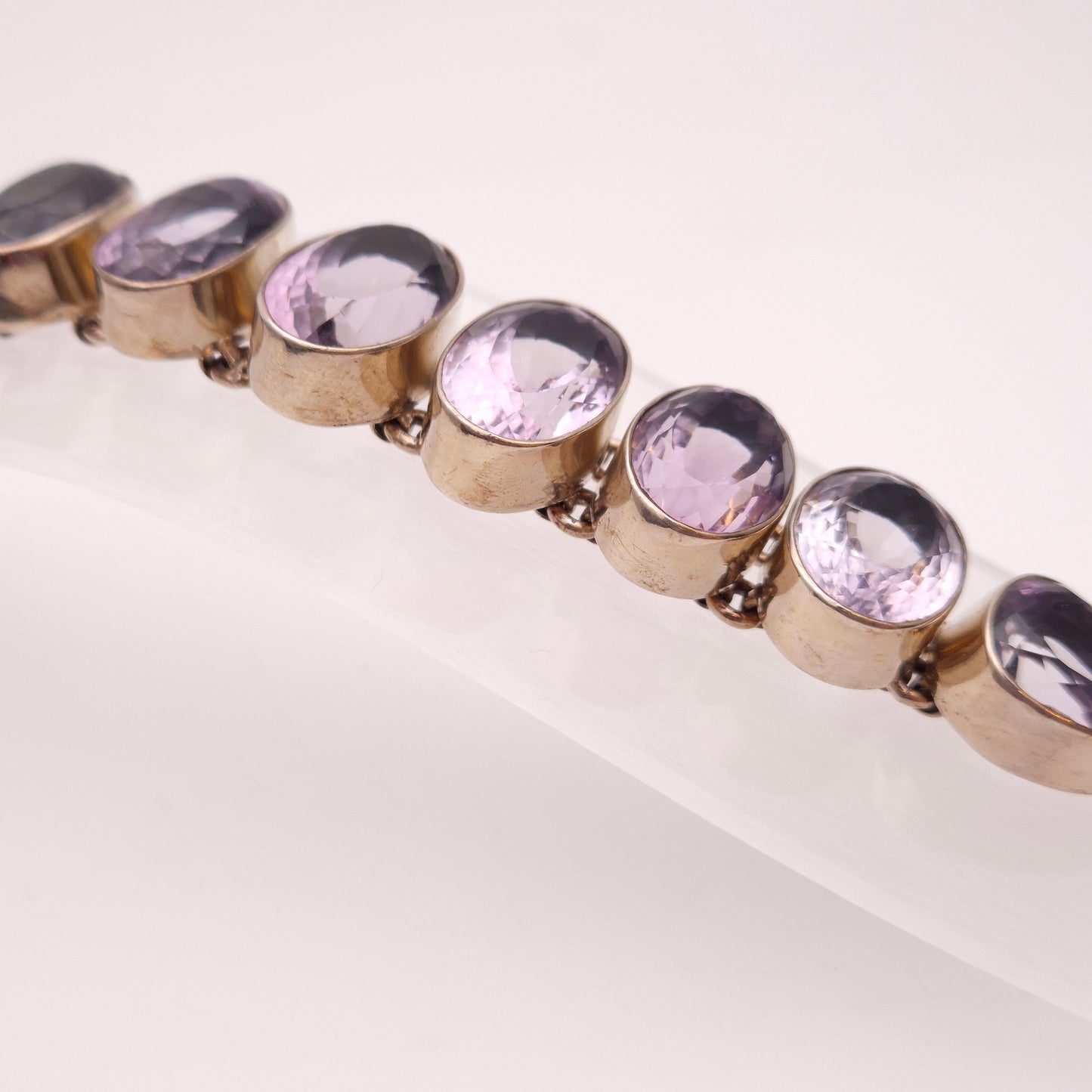 Sterling Silver Large Chunky Graduated Oval Cut Amethyst T-bar Bracelet