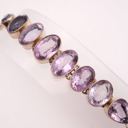 Sterling Silver Large Chunky Graduated Oval Cut Amethyst T-bar Bracelet