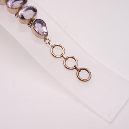 Sterling Silver Large Chunky Graduated Oval Cut Amethyst T-bar Bracelet