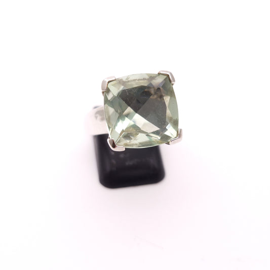 Sterling Silver Large Square Chunky Green Stone Solitaire Ring