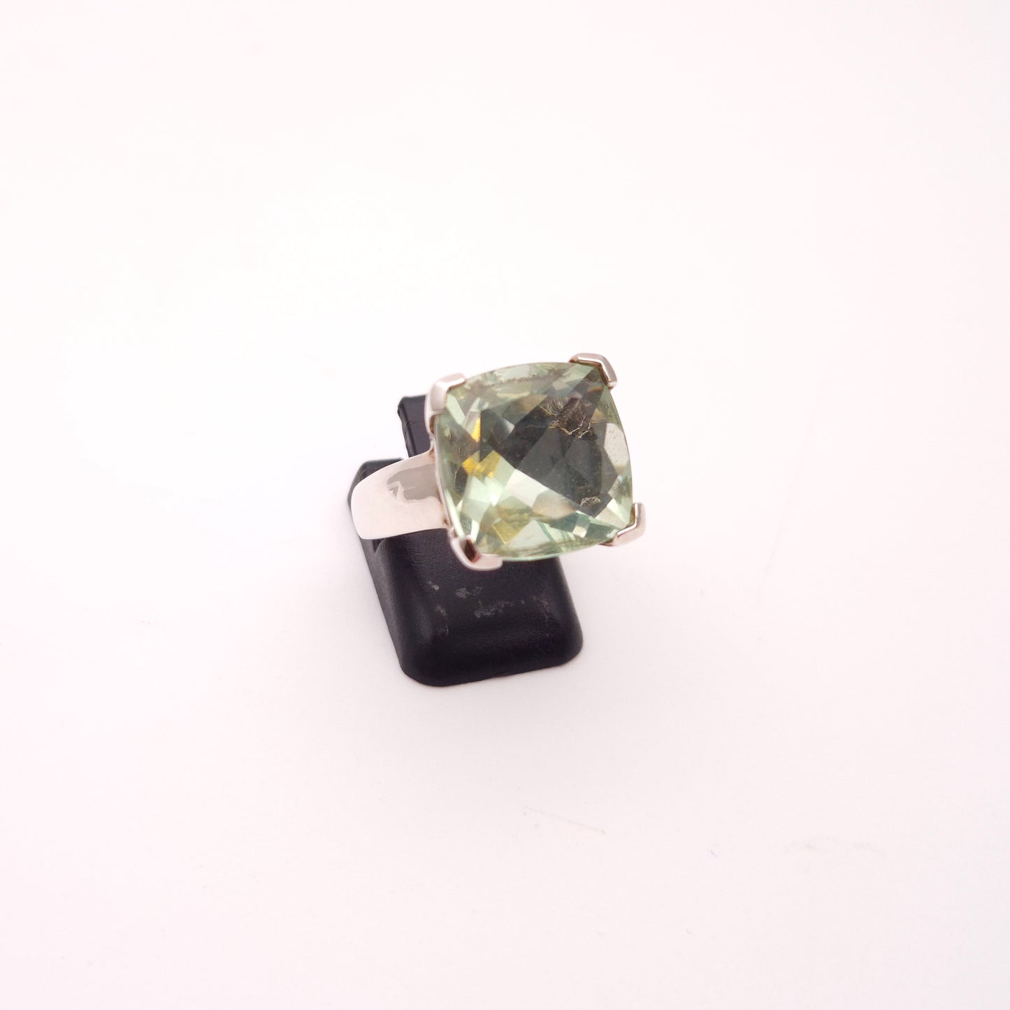 Sterling Silver Large Square Chunky Green Stone Solitaire Ring