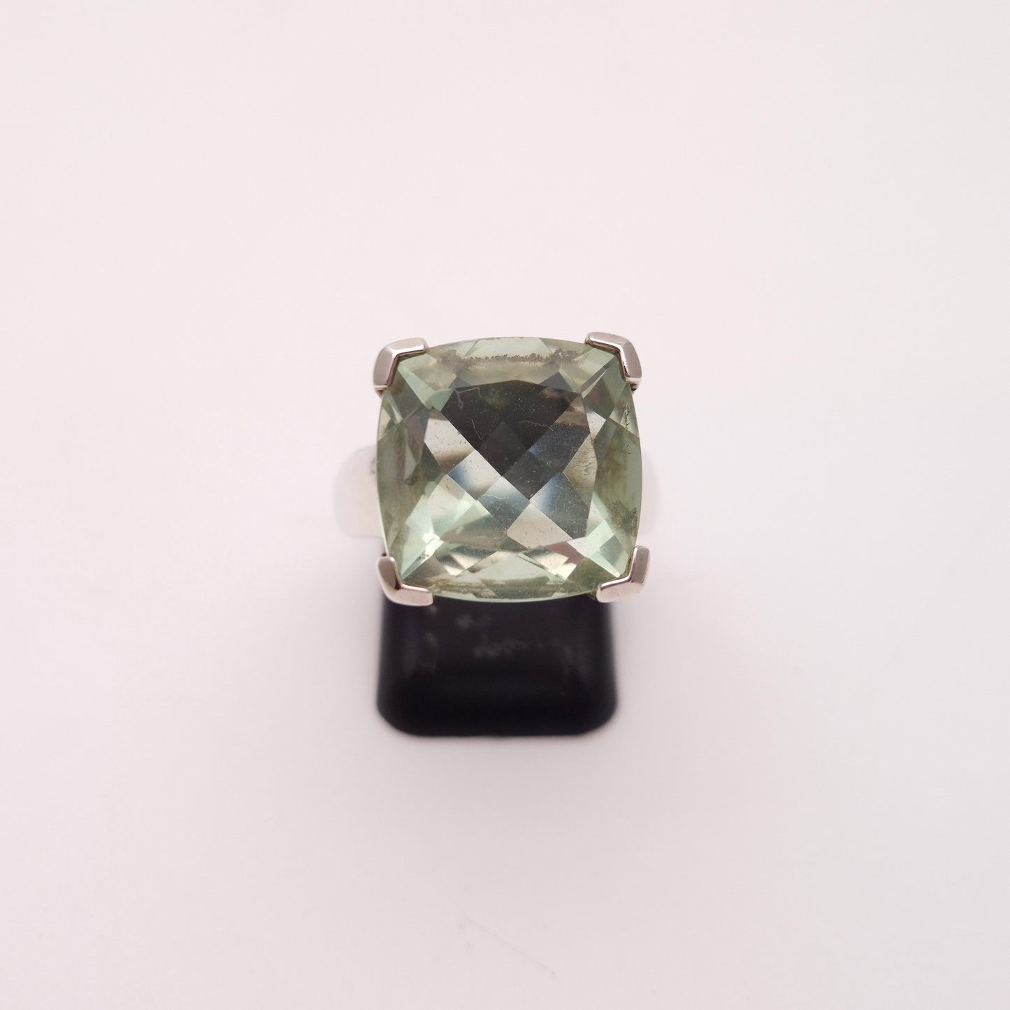 Sterling Silver Large Square Chunky Green Stone Solitaire Ring