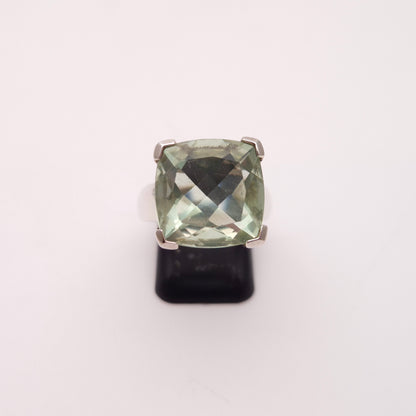 Sterling Silver Large Square Chunky Green Stone Solitaire Ring