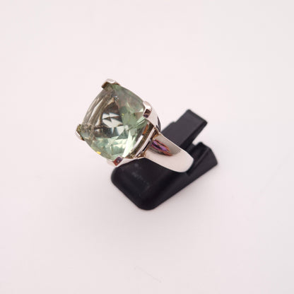 Sterling Silver Large Square Chunky Green Stone Solitaire Ring