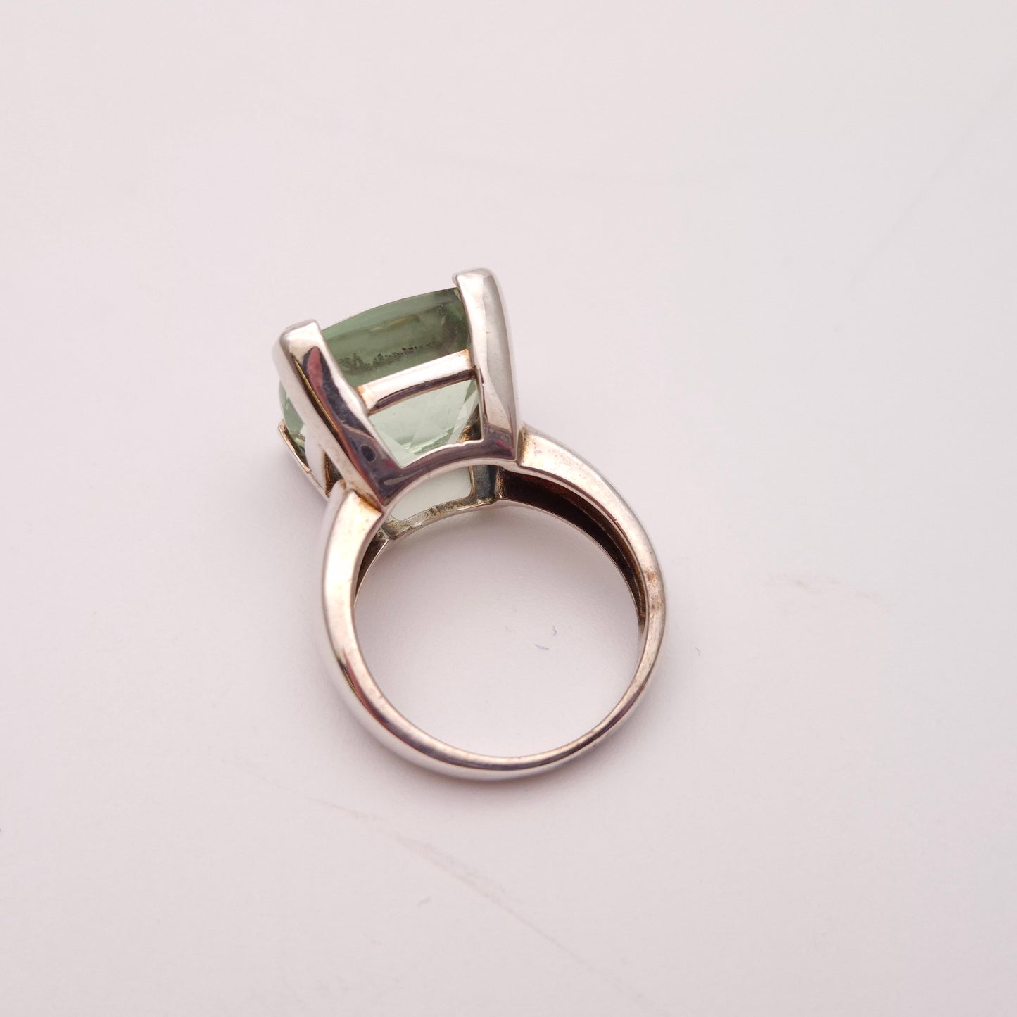 Sterling Silver Large Square Chunky Green Stone Solitaire Ring