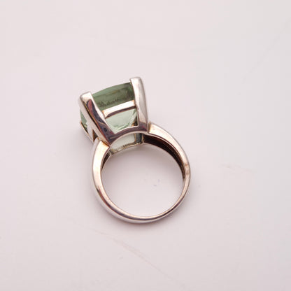 Sterling Silver Large Square Chunky Green Stone Solitaire Ring
