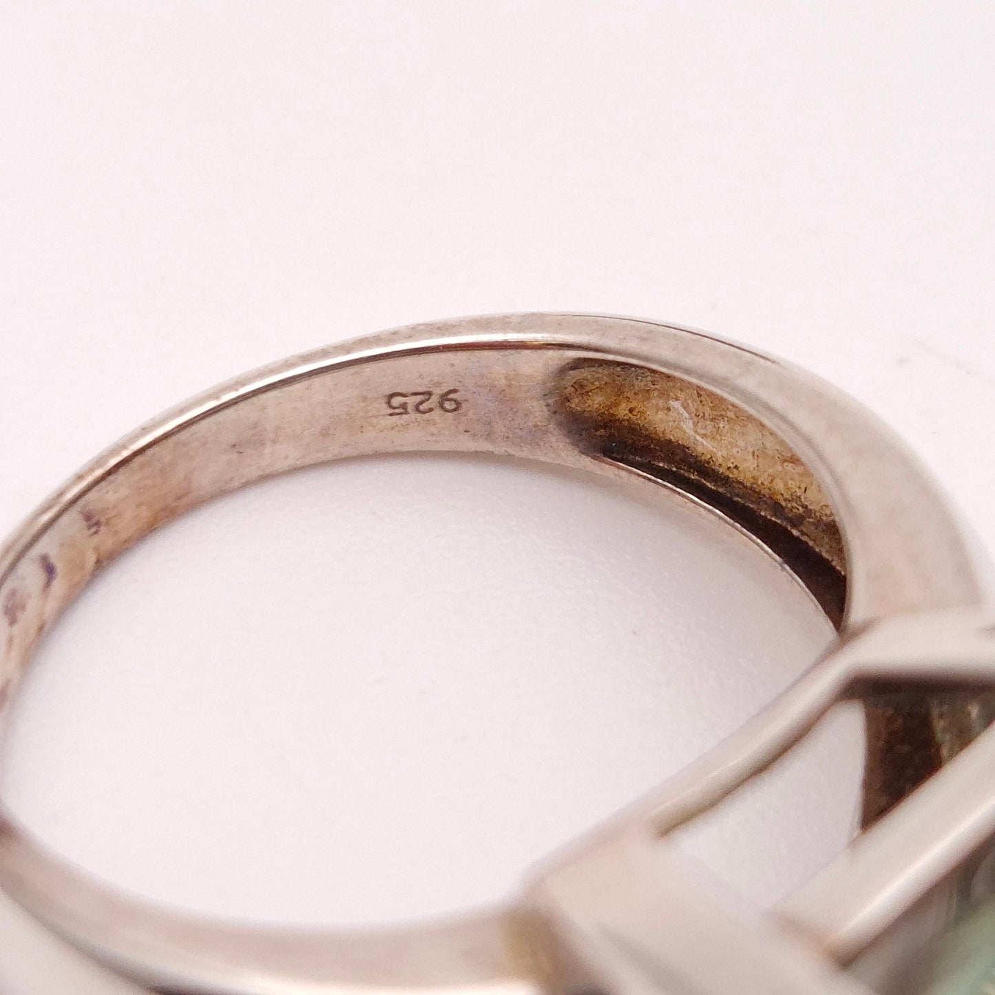 Sterling Silver Large Square Chunky Green Stone Solitaire Ring