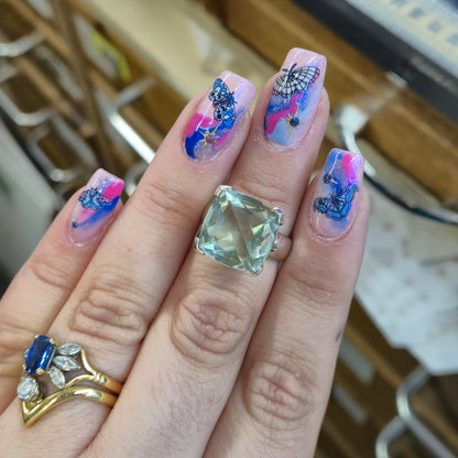 Sterling Silver Large Square Chunky Green Stone Solitaire Ring