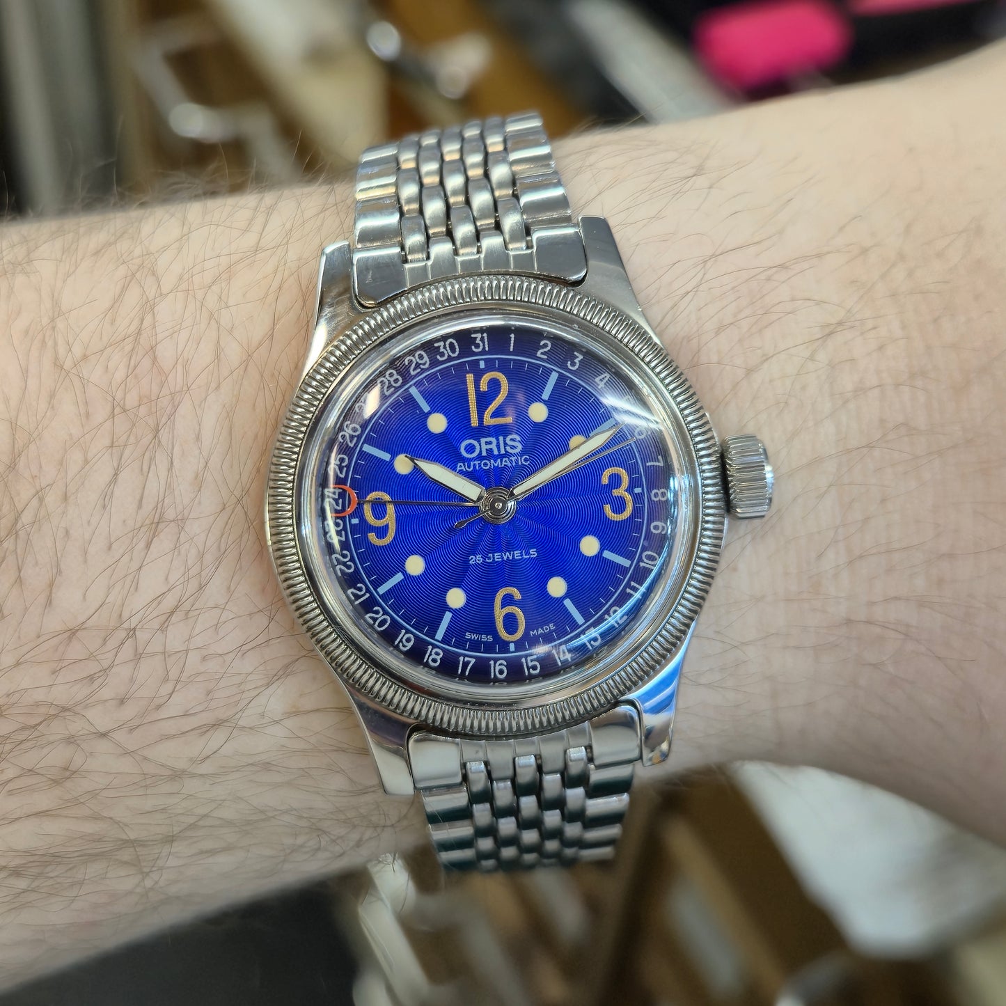 Gents Vintage Stainless Steel Blue Dial Oris Watch