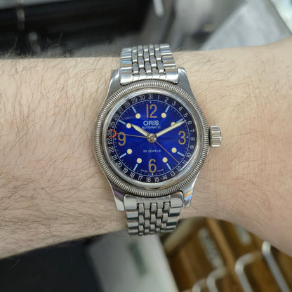 Gents Vintage Stainless Steel Blue Dial Oris Watch