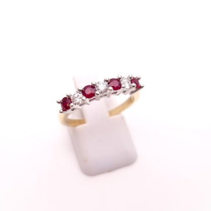 9ct Yellow Gold Ruby and Diamond Multistone Half Eternity Ring