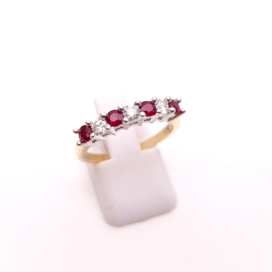 9ct Yellow Gold Ruby and Diamond Multistone Half Eternity Ring