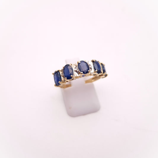 14ct Yellow Gold Half Eternity Style Large Sapphire and Diamond Row Ring
