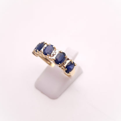 14ct Yellow Gold Half Eternity Style Large Sapphire and Diamond Row Ring