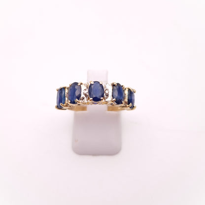 14ct Yellow Gold Half Eternity Style Large Sapphire and Diamond Row Ring