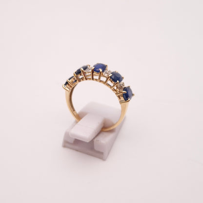 14ct Yellow Gold Half Eternity Style Large Sapphire and Diamond Row Ring