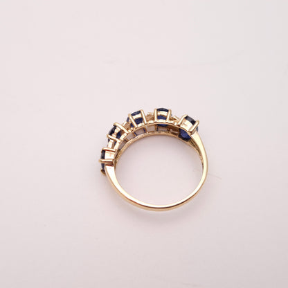 14ct Yellow Gold Half Eternity Style Large Sapphire and Diamond Row Ring