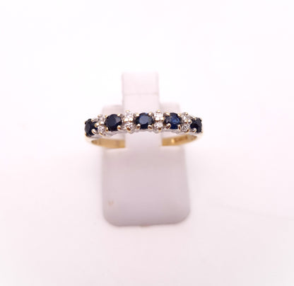 9ct Yellow Gold Sapphire and Diamond Half Eternity Row Ring