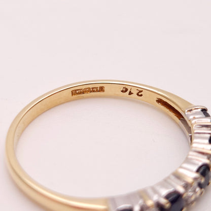 9ct Yellow Gold Sapphire and Diamond Half Eternity Row Ring