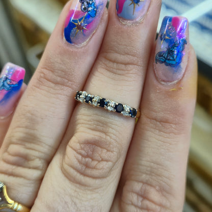9ct Yellow Gold Sapphire and Diamond Half Eternity Row Ring