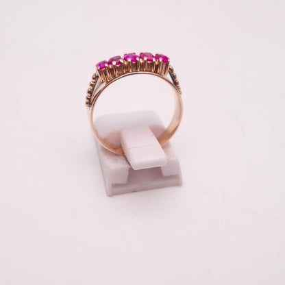 9ct Rose gold Antique 5 Stone Old Cut Ruby Wide Band Ring