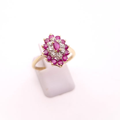 9ct Yellow Gold Ruby and Diamond Marquise Cluster Ring