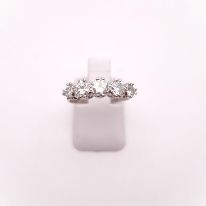 Platinum Antique Five Stone Old Cut Diamond Row Ring