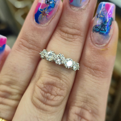 Platinum Antique Five Stone Old Cut Diamond Row Ring