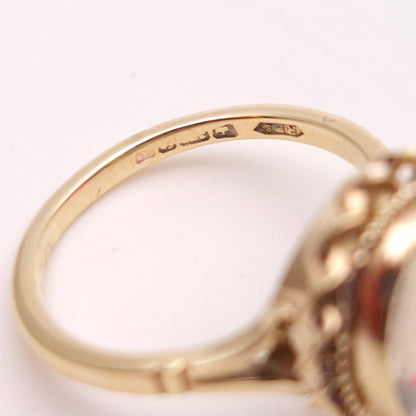 9ct Yellow Gold Traditional Twisted Border Moonstone Cabochon Solitaire Ring -AF
