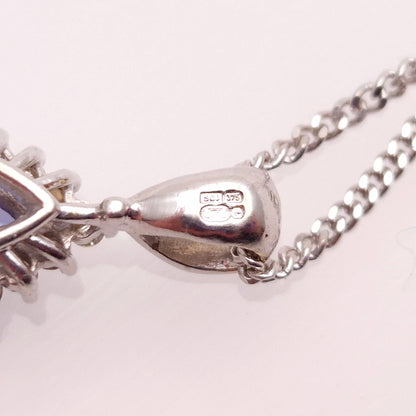 9ct White Gold Pear Shaped Tanzanite and Diamond Cluster Pendant &Chain Necklace