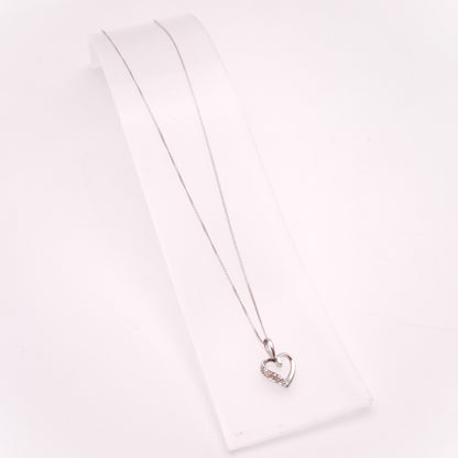 9ct White Gold Lightweight Diamond Set Open Heart Pendant Necklace