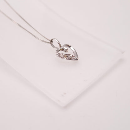 9ct White Gold Lightweight Diamond Set Open Heart Pendant Necklace