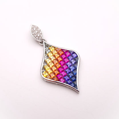 9ct White Gold Rainbow Vari-hue Sapphire and Diamond Large Pendant